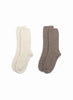 JANECARR - Set Of Two Women’s Ribbed Cashmere Socks, Taupe and white- Two pairs 