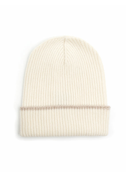 JANECARR - The Ribbed Cashmere Beanie, White And Camel 