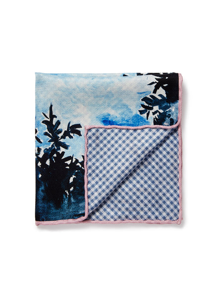 JANECARR X ZHANG ENLI BLUE TREE POCKET SQUARE - Printed silk pocket square - folded