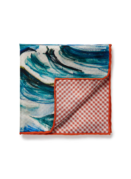 JANECARR X ZHANG ENLI WAVES POCKET SQUARE - Printed silk pocket square - folded