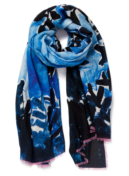 JANECARR X ZHANG ENLI BLUE TREE WRAP - Printed modal cashmere scarf - Tied