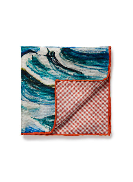 JANECARR X ZHANG ENLI WAVES POCKET SQUARE - Printed silk pocket square - folded