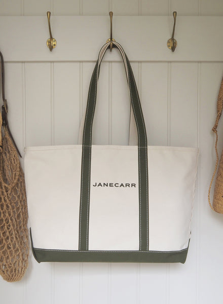 JANECARR X L.L.Bean - The Cape Cod Large Cotton Tote, Natural & Olive