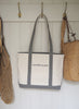 THE SAG HARBOR TOTE - Medium Bespoke Zipped Cotton Canvas Tote - Natural and Grey - 1