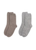 JANECARR - Set Of Two Women’s Cable  Cashmere Socks, Mist And Taupe - Two Pair