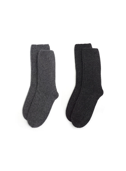 JANECARR - Set Of Two Women’s Ribbed Cashmere Socks, Charcoal And Grey - Two Pairs