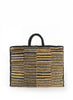 MALINA BAG - Medium striped raffia tote in black, natural, grey and primrose - front