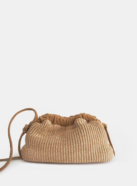 Mini Cloud Raffia and Suede Leather Clutch Bag, Natural - Mansur Gavriel