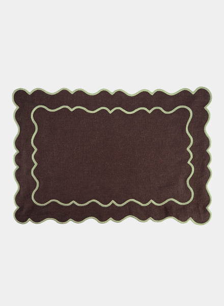MARIAIDA - Set of Four Ondulado Brown Linen Placemats - Single