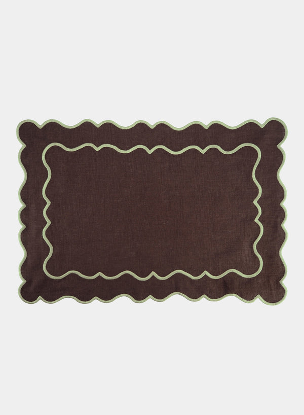 MARIAIDA - Set of Four Ondulado Brown Linen Placemats - Single