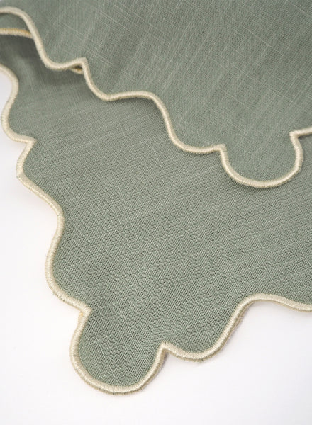 MARIAIDA - Set of Four Ondulado Green Linen Napkins - Detail