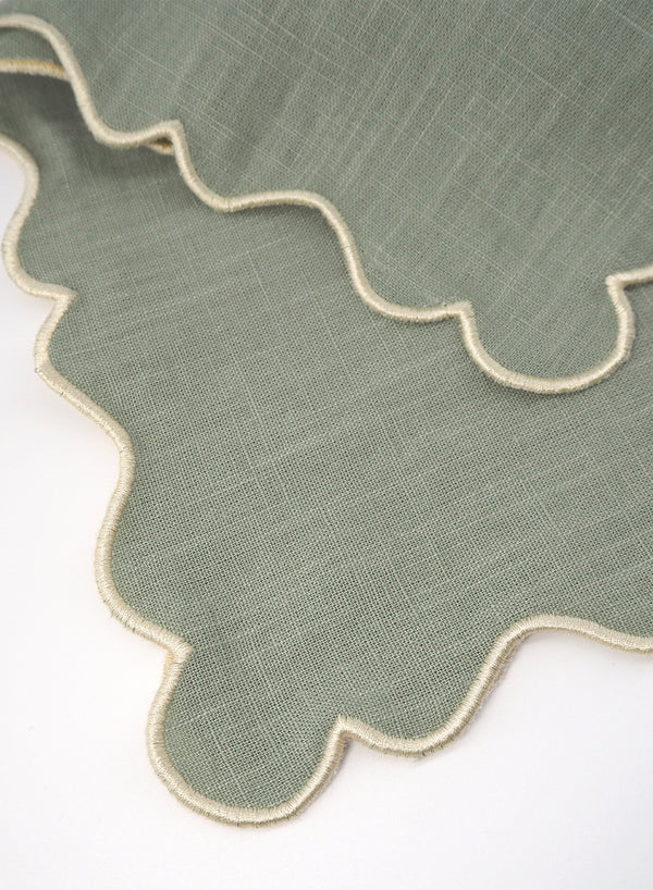 MARIAIDA - Set of Four Ondulado Green Linen Napkins - Detail