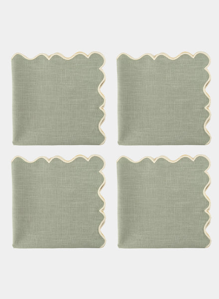 MARIAIDA - Set of Four Ondulado Green Linen Napkins - Set