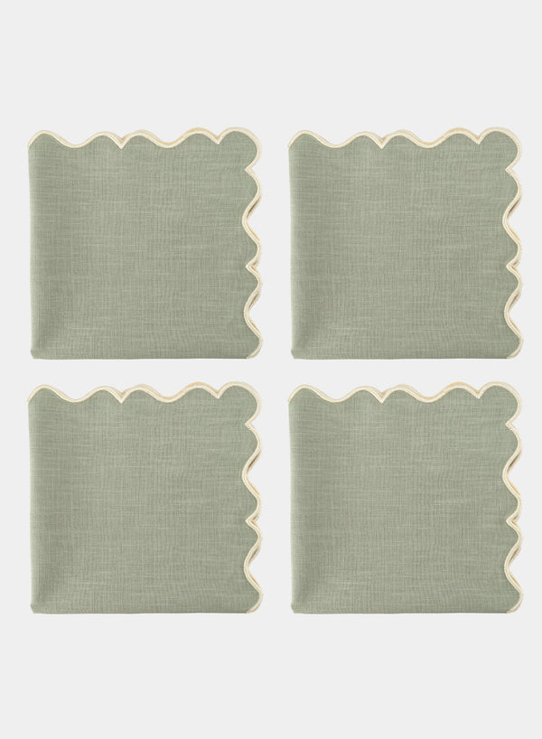 MARIAIDA - Set of Four Ondulado Green Linen Napkins - Set