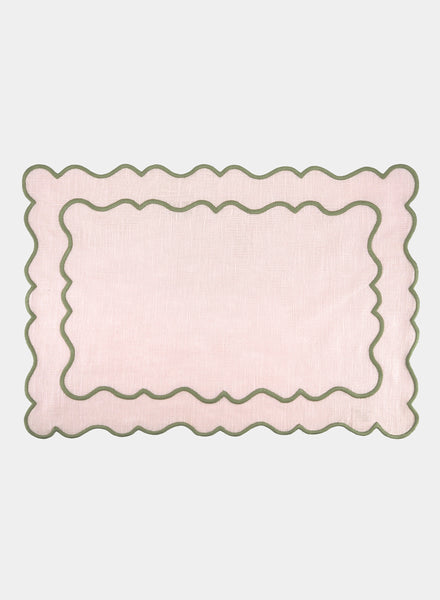 MARIAIDA - Set of Four Ondulado Light Pink Linen Placemats - Single