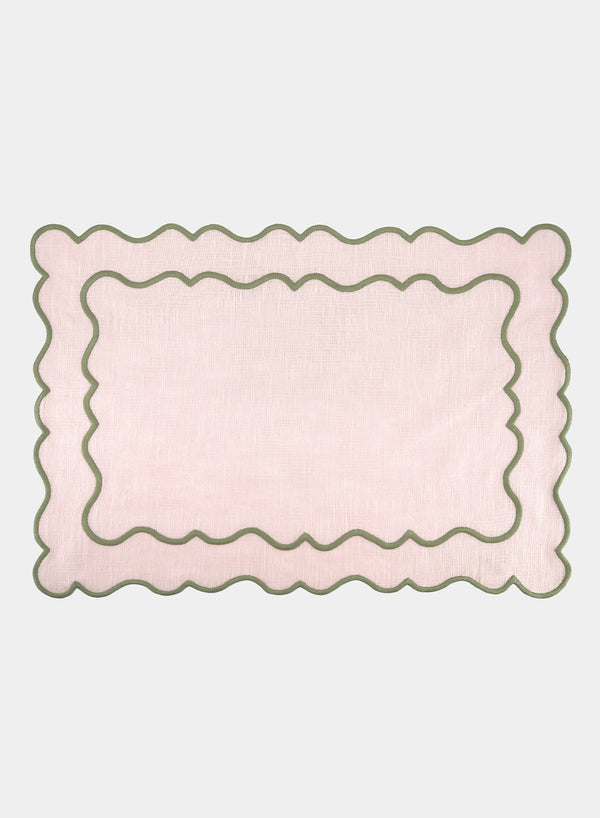 MARIAIDA - Set of Four Ondulado Light Pink Linen Placemats - Single