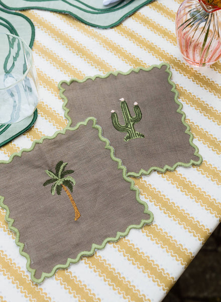MARIAIDA - Set of Six Ondulado Brown Cactus and Palm Tree Cocktail Napkins - Lifestyle 