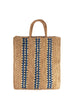 MILENO TOTE - Medium striped raffia tote in tea, blue and natural - front