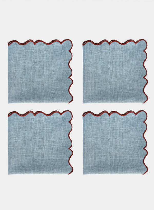 SET OF FOUR ONDULADO BLUE LINEN NAPKINS - 1
