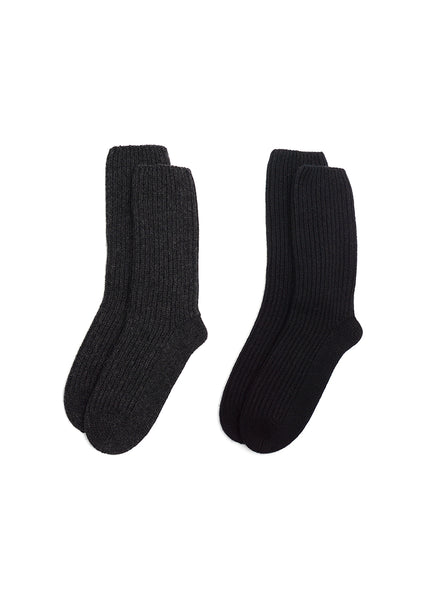 JANECARR - Set Of Two Men’s Ribbed  Cashmere Socks, Charcoal And Black - Two Pairs