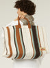 THE BEACH BAG - Coffee Striped Oversized Cotton and Jute Tote - model