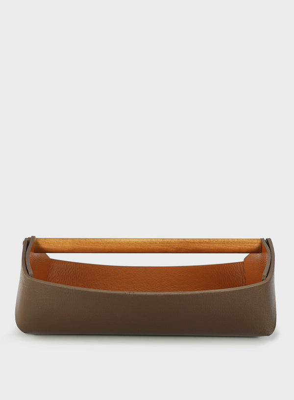 Oscar Maschera - Gino Large Leather Desk Tidy, Khaki & Elm - Side