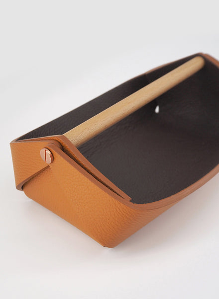 Oscar Maschera - Gino Small Leather Desk Tidy, Dark Brown & Elm - Front