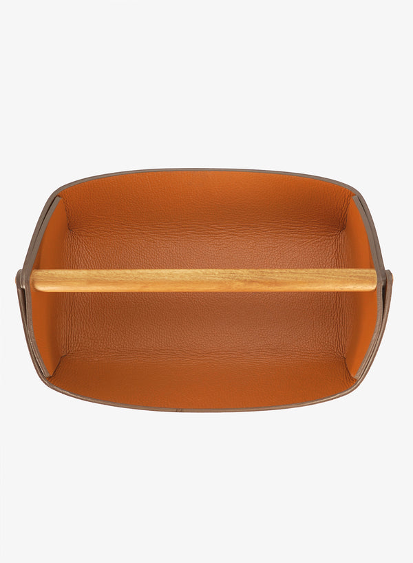 Gino Large Leather Desk Tidy, Khaki & Elm - Oscar Maschera