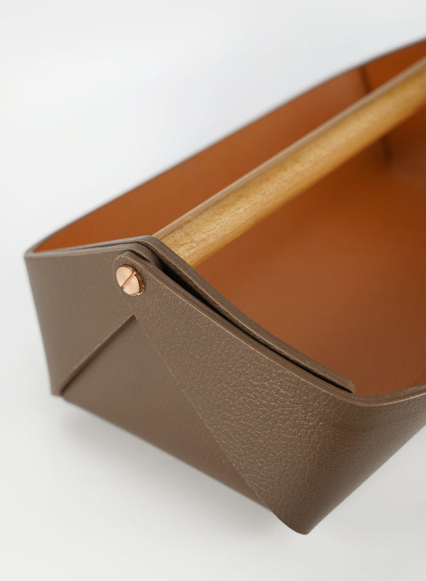 Gino Large Leather Desk Tidy, Khaki & Elm - Oscar Maschera
