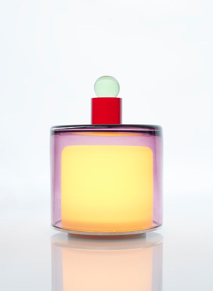 PAOLA PETROBELLI - HAND BLOWN GLASS LAMP IN AMETHYST, RED, GREEN - Light On