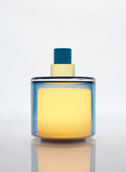 PAOLA PETROBELLI - HAND BLOWN GLASS LAMP IN BLUE, AMBER - Light On