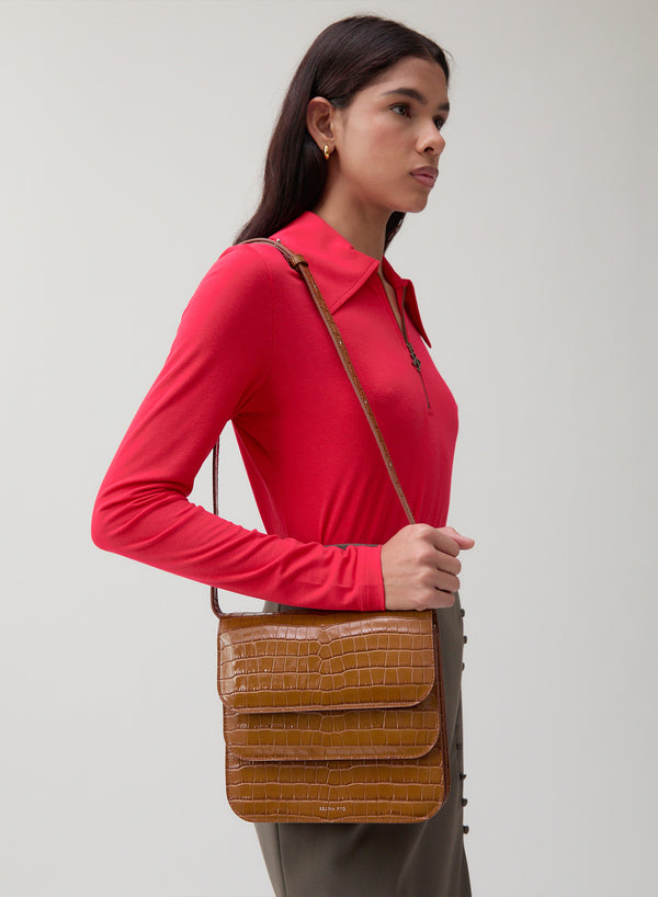 REJINA PYO - Ana Caramel Leather Emboss Croc Bag - 2