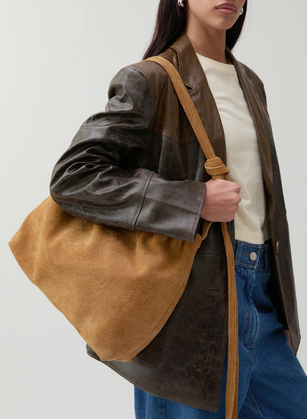 REJINA PYO - Felix Tan Suede Leather Tote - Model