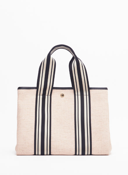RUE DE VERNEUIL - The Traversée Cream and Black Medium Linen Tote - 1
