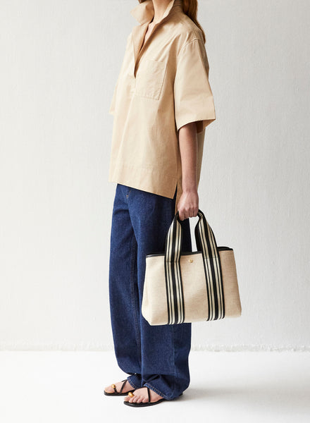 RUE DE VERNEUIL - The Traversée Cream and Black Medium Linen Tote - 2