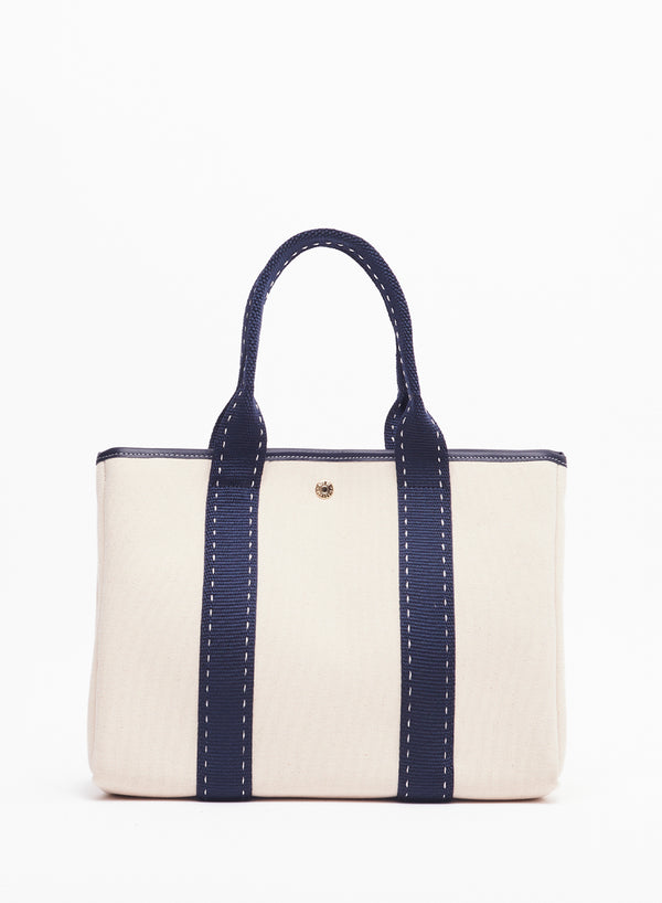 RUE DE VERNEUIL - The Traversée White and Navy Medium Cotton Tote - 1