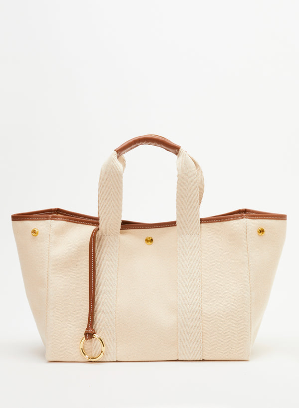 The Traversée Medium Cotton Tote, Natural & Camel - Rue de Verneuil