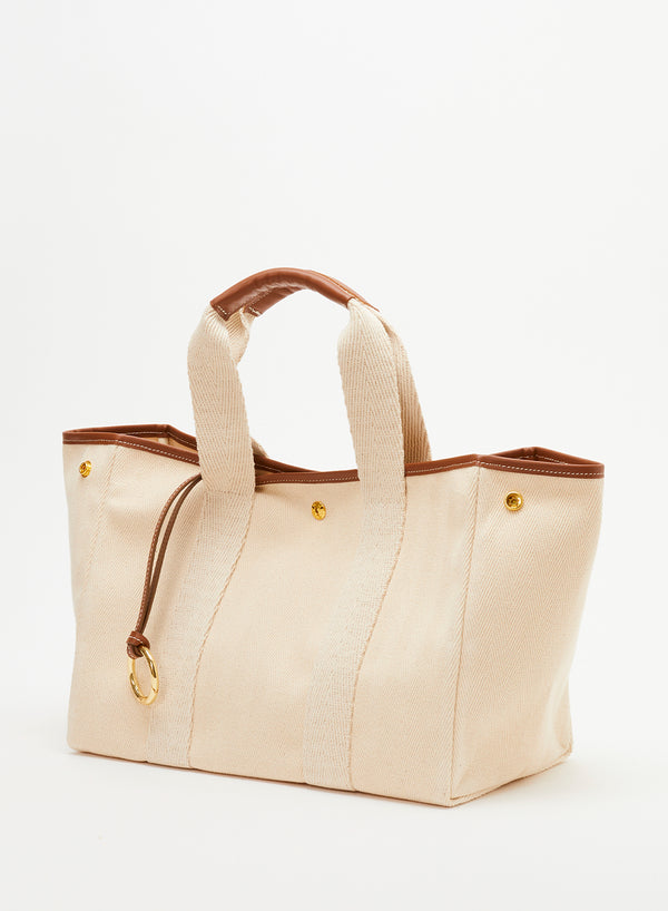 The Traversée Medium Cotton Tote, Natural & Camel - Rue de Verneuil