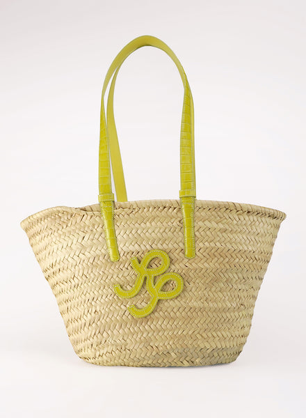 REJINA PYO - Yellow Croc Leather Embossed Basket Tote - 1