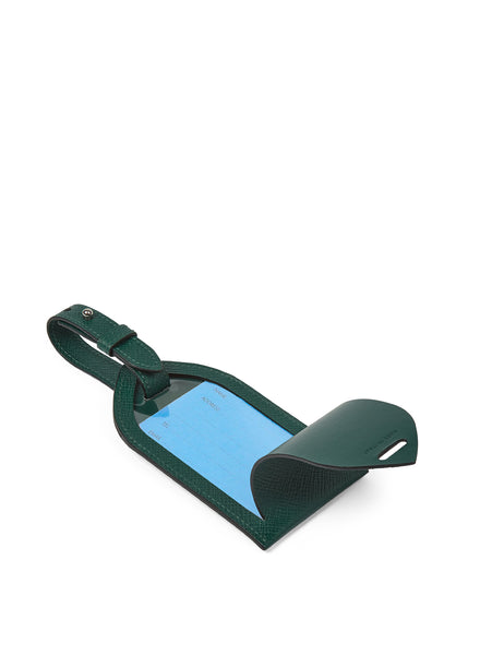SMYTHSON - Panama Leather Luggage Tag - Forest Green - Open