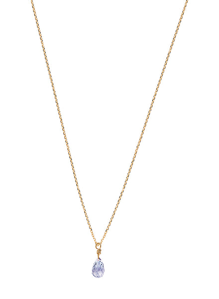 Blue Sapphire Drop Gold Necklace - Detail