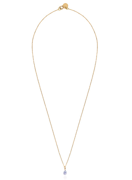 Blue Sapphire Drop Gold Necklace - Flat