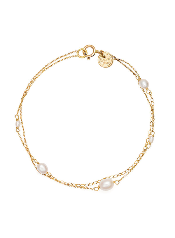 Snow Drop Pearl Gold Bracelet - Flat
