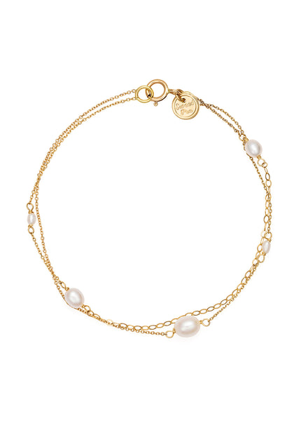 Snow Drop Pearl Gold Bracelet - Flat
