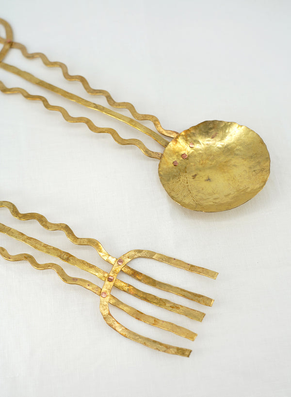 Sebastião Lobo - Handcrafted Solid Brass Salad Servers III - Detail 1