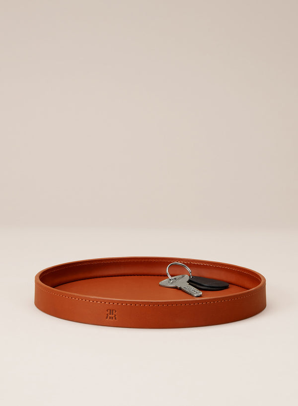 PARADISE ROW - Tan Leather Trinket Tray - front lifestyle