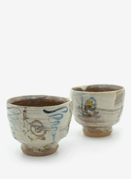TROY TOWN - Set of Two Tea Cups (Yunomi) with Hakeme Glaze - Lead Image 