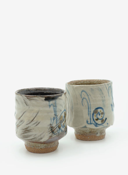 TROY TOWN -  Set of Two Tea Cups (Yunomi) with Hakeme Glaze - Lead Image