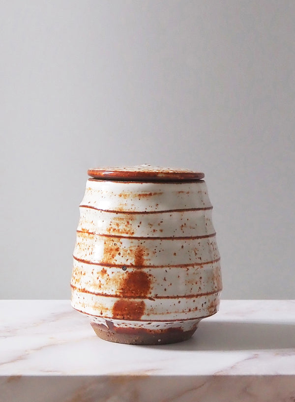 Ridged Tea Jar with Shino Glaze - 1