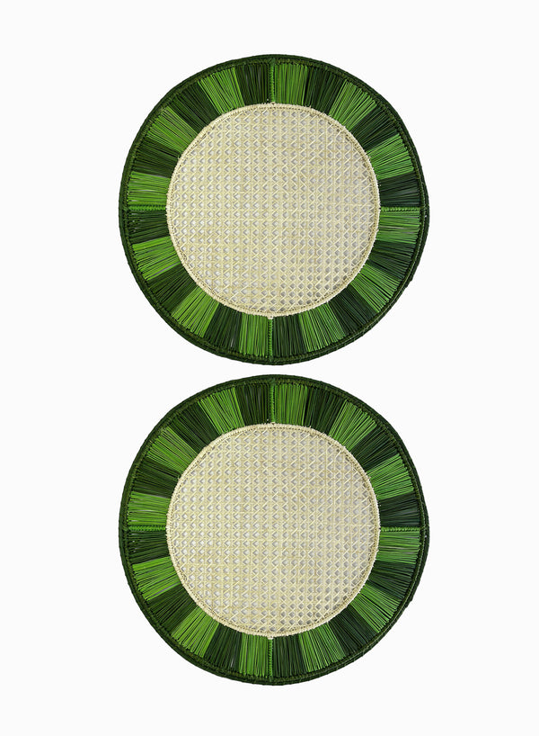 SET OF 2 TWIST PLACEMATS - Pair of large, hand woven raffia placemats in green - two